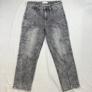 Vervet Blue 30 Gray Stonewash Denim Jean Tapered Front Seam Utility Straight Leg